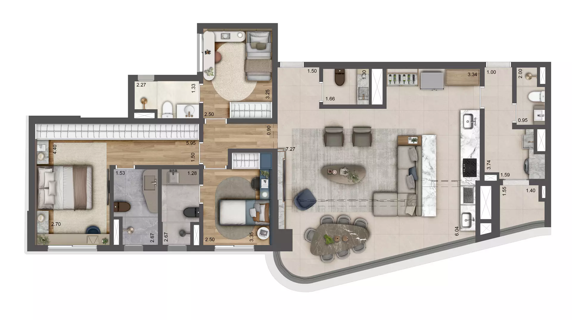 Planta tipo 130m² 3 suites