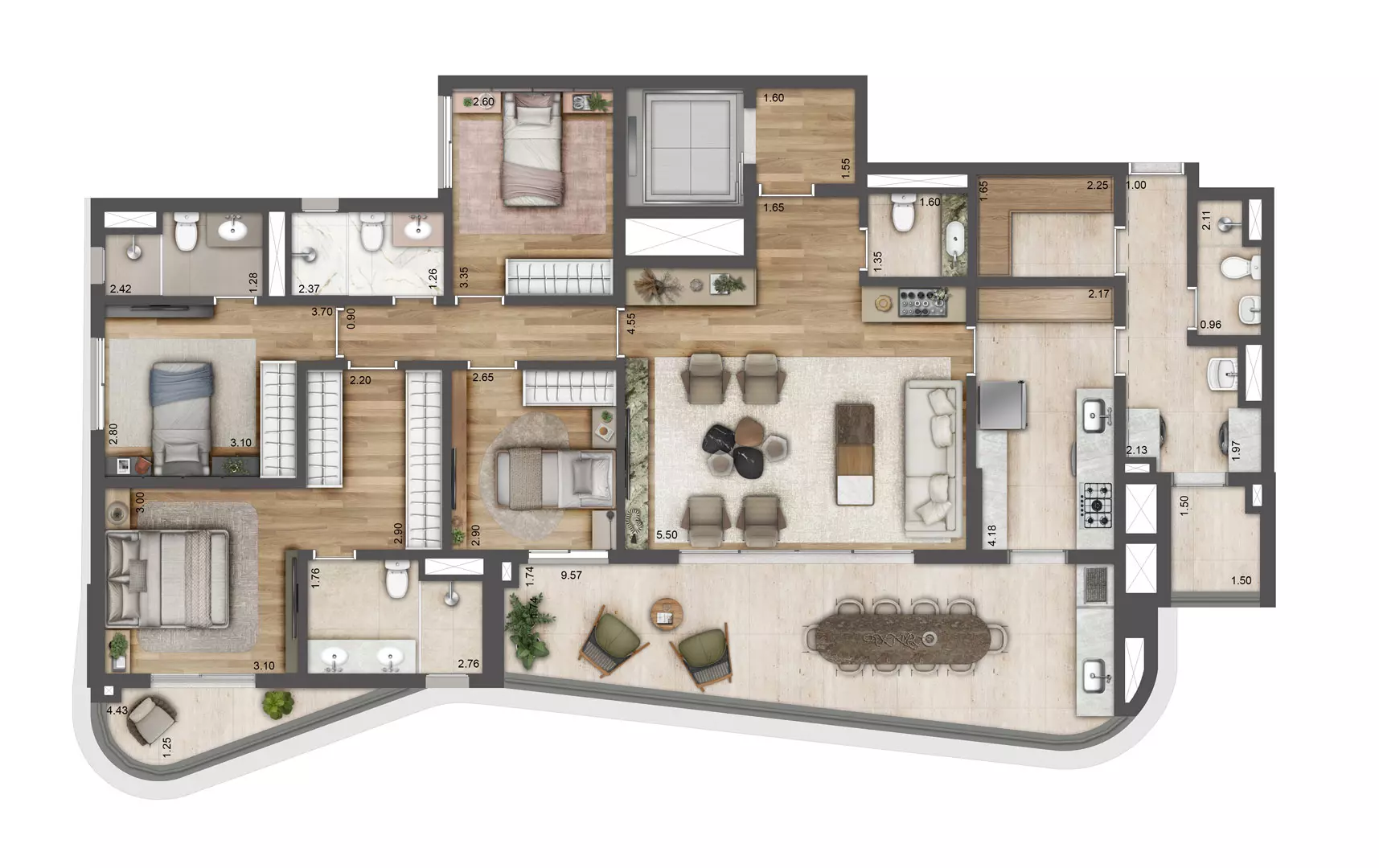 Planta tipo 171m² 4 dorms