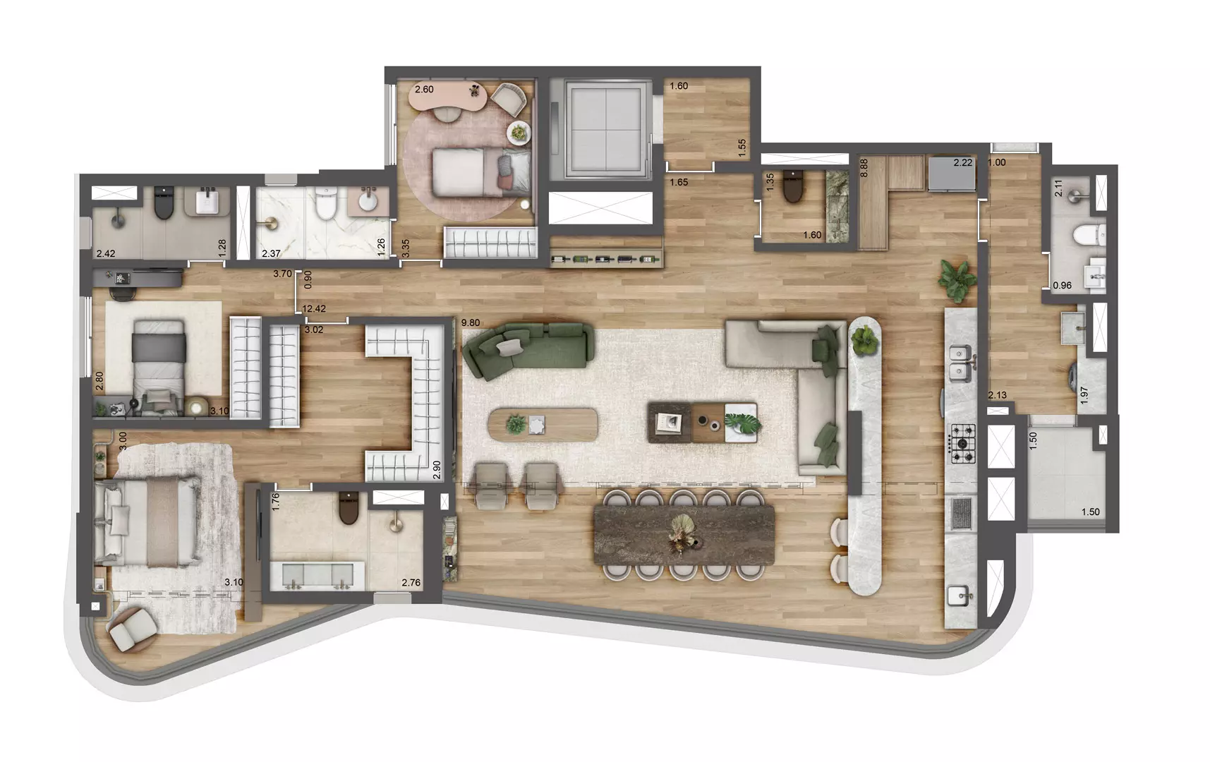 Planta opcão 171m² 3 suítes