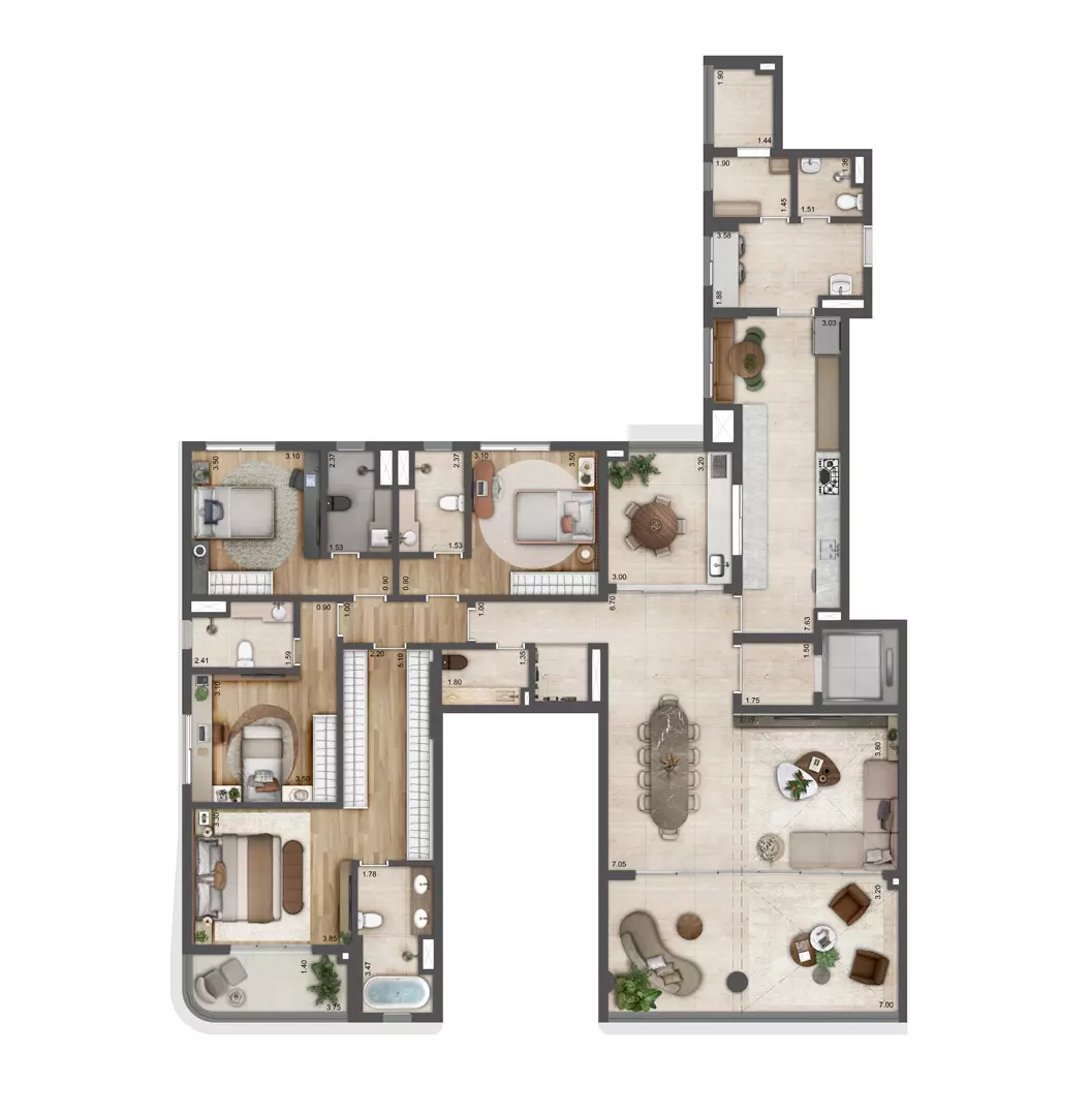 Planta tipo 242m² 4 suites