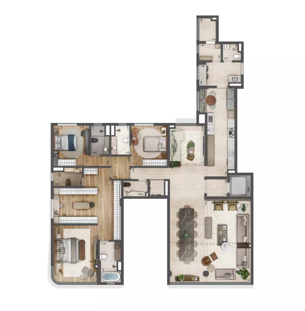 Planta opção 242 m² 3 suites