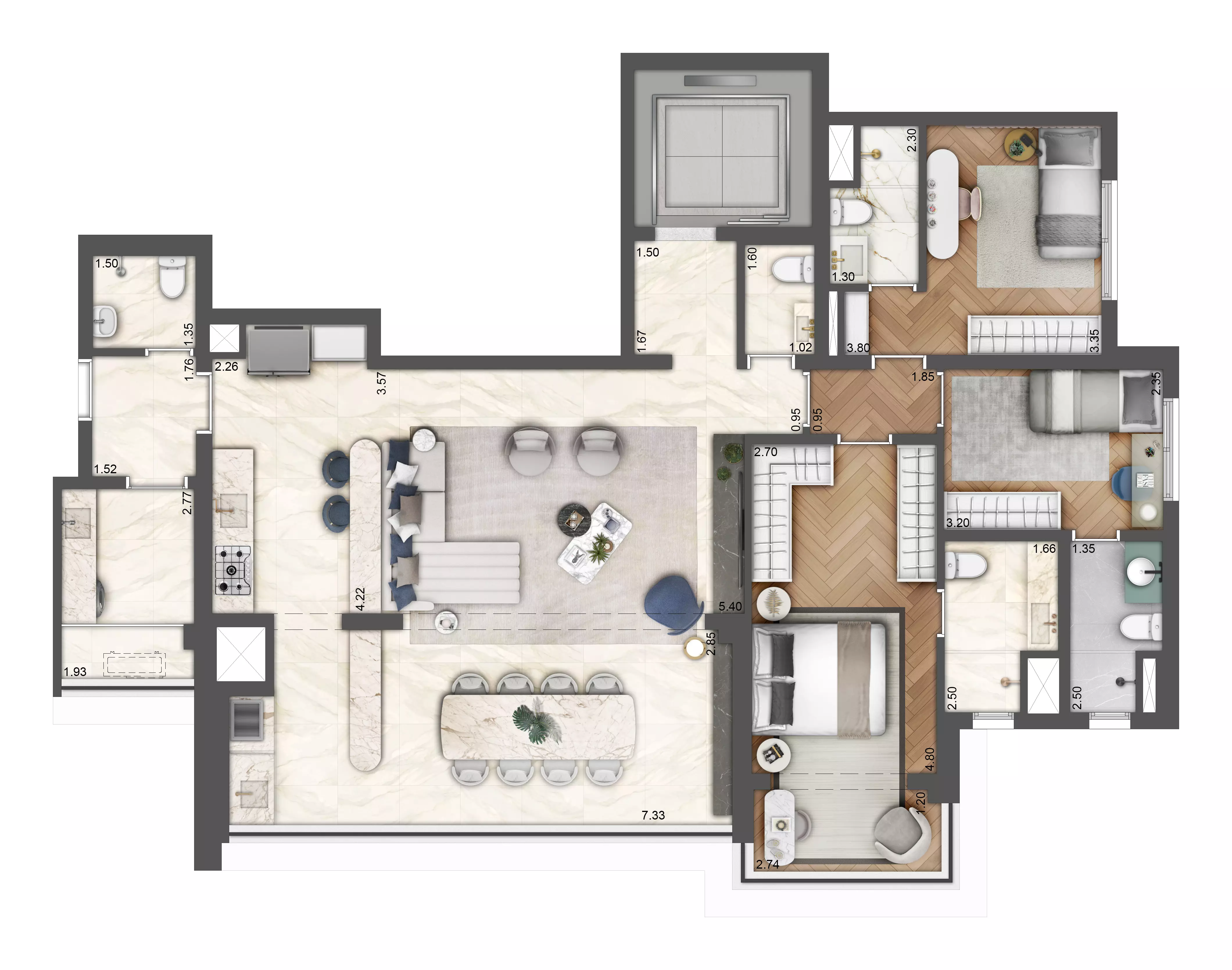 Planta opção 132m² - 3 suites