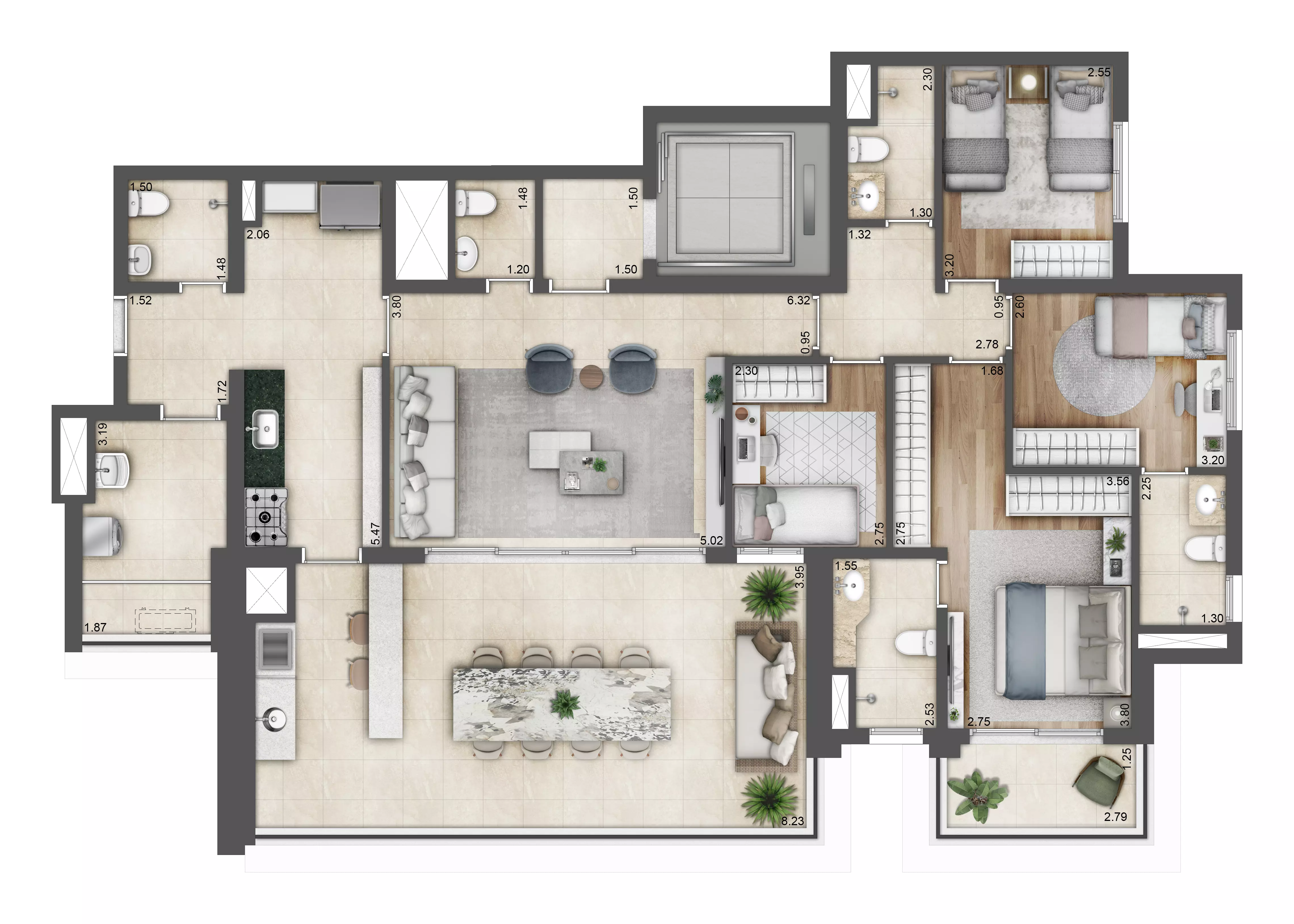Planta tipo 159m² - 4 dorms 2 suites (2)