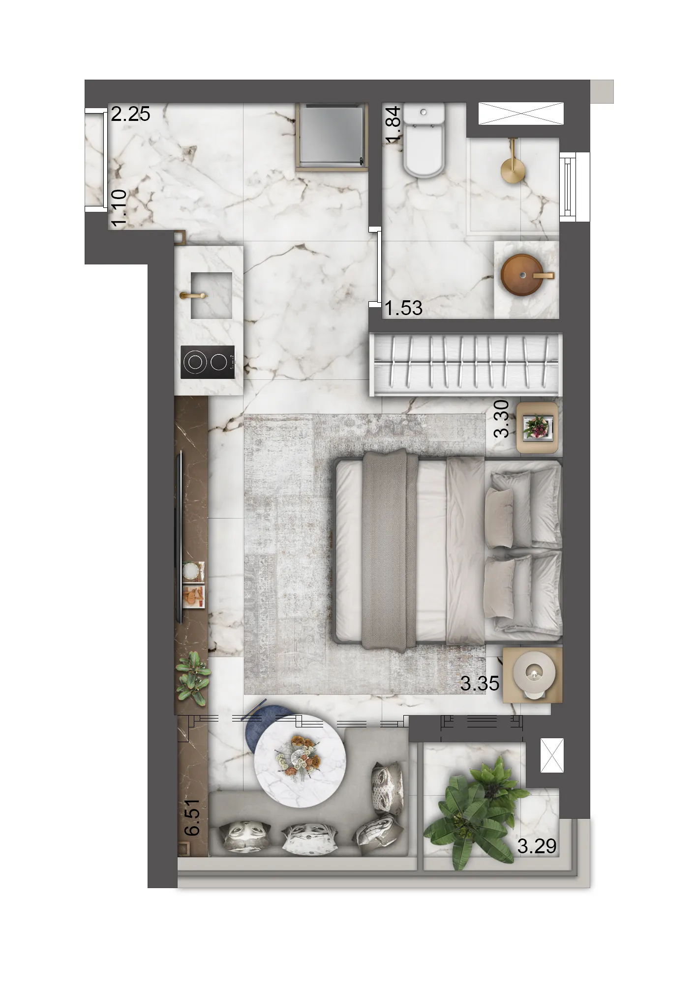 Planta opção 26m² - studio
