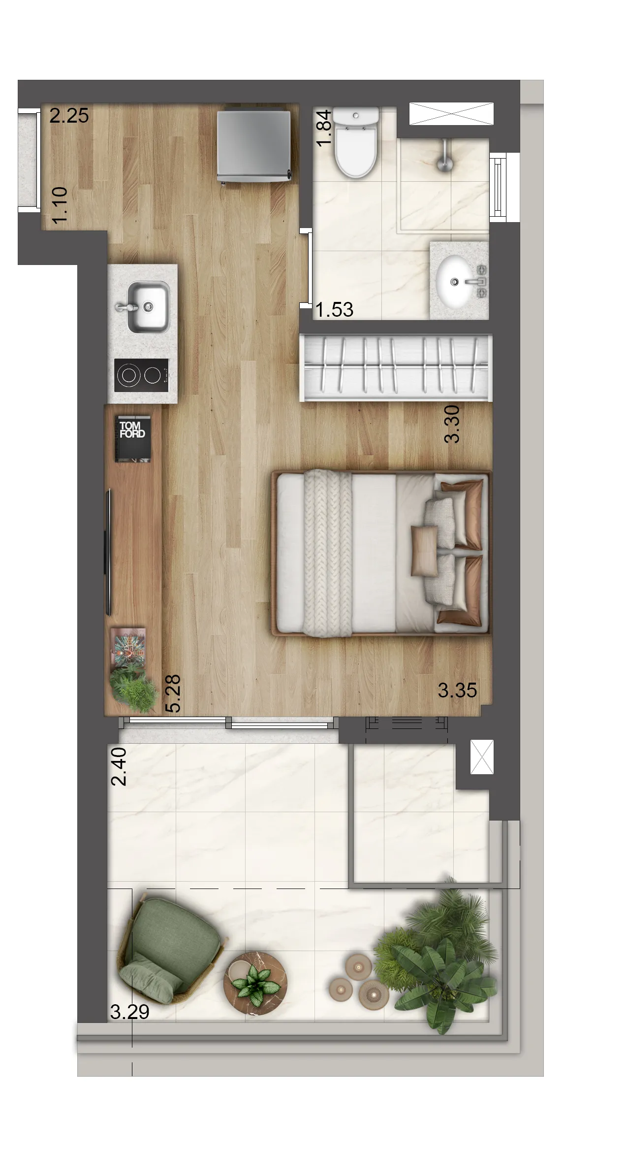 Planta tipo 30m² - studio