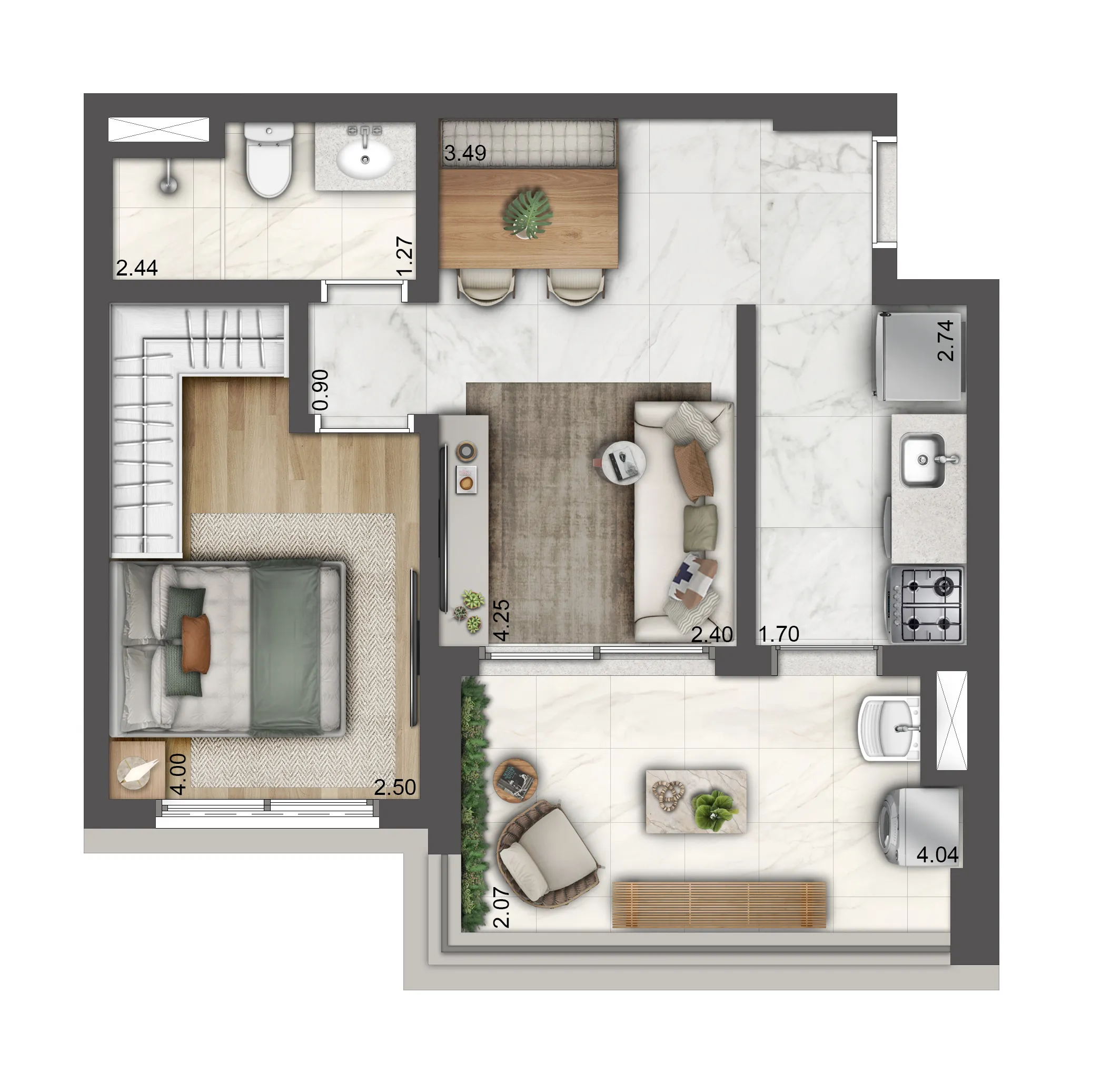 Planta tipo 45m² - 1 dorm