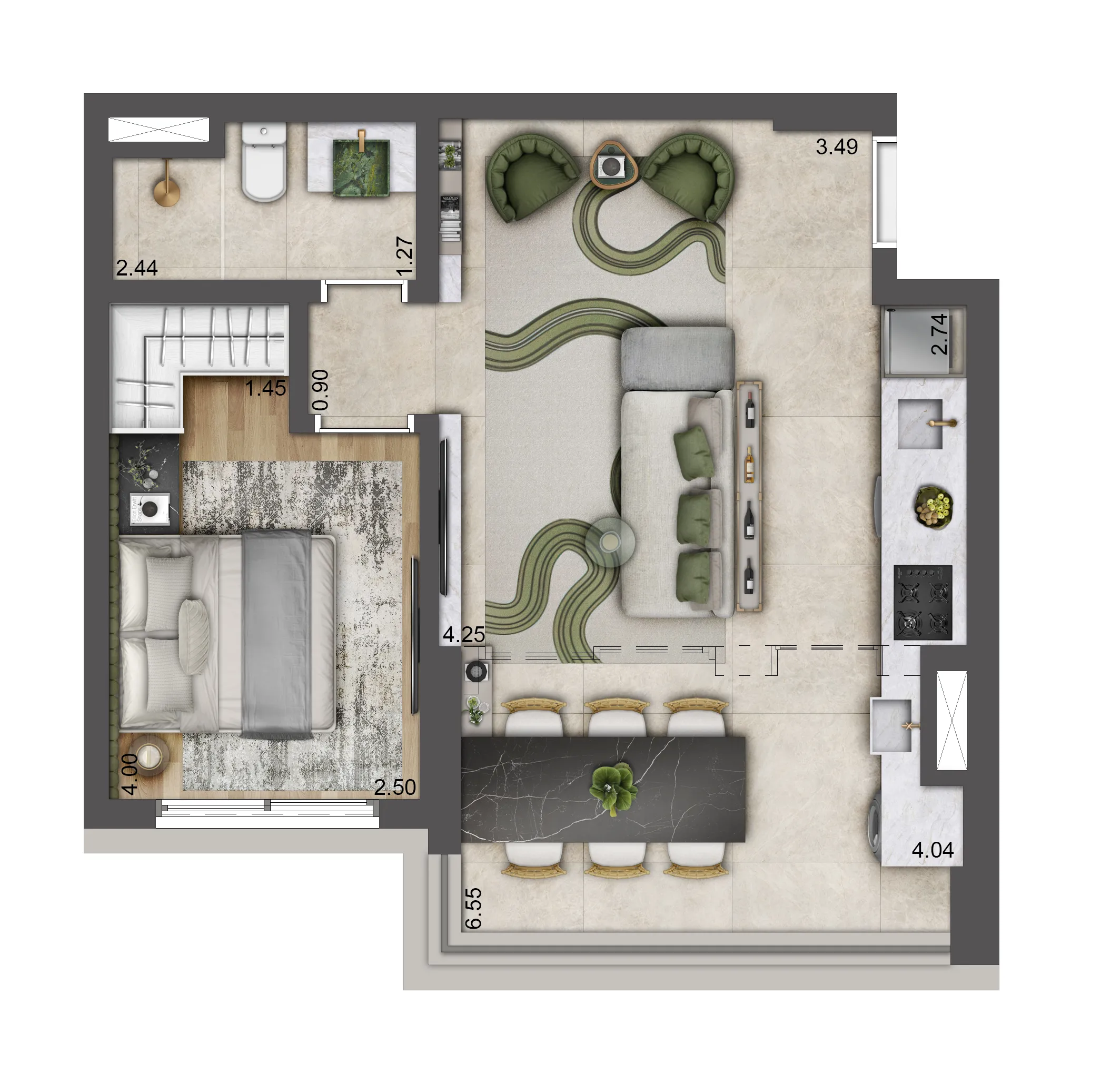 Planta opção 45m² - 1 dorm