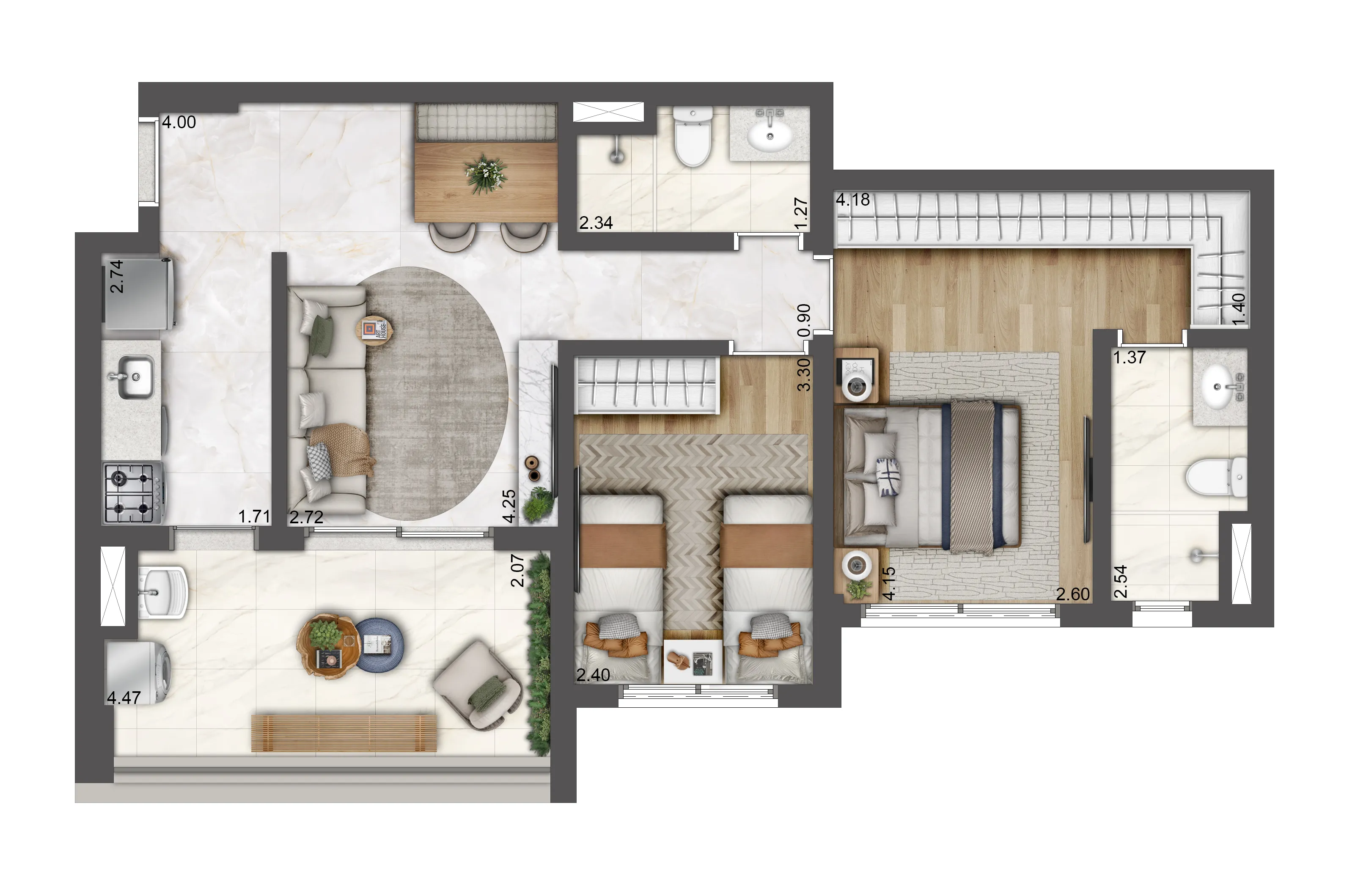 Planta tipo 68m² - 2 dorms