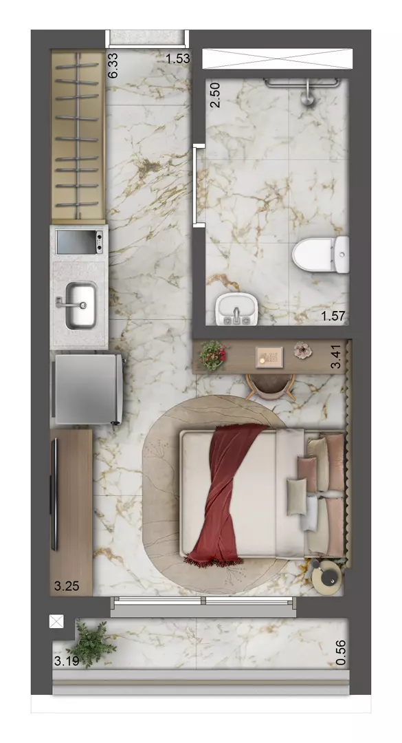 Planta tipo 25m² - studio