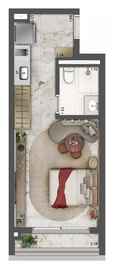 Planta tipo 30m² - studio