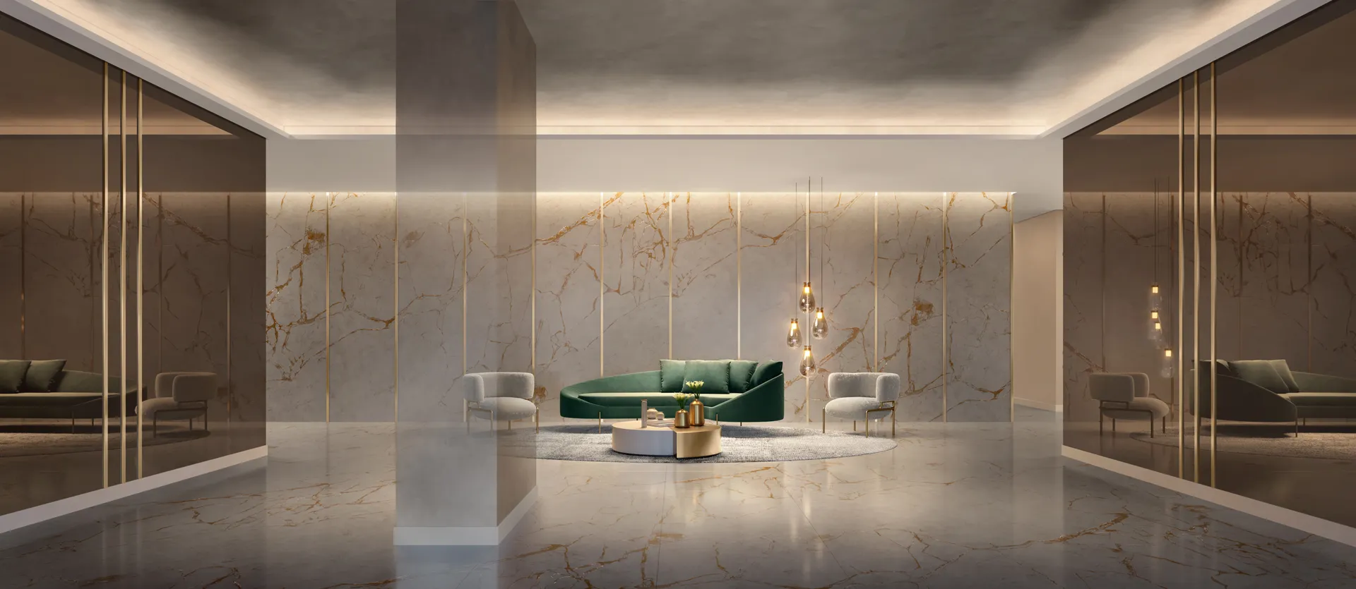 Perspectiva ilustrada do lobby — Palace