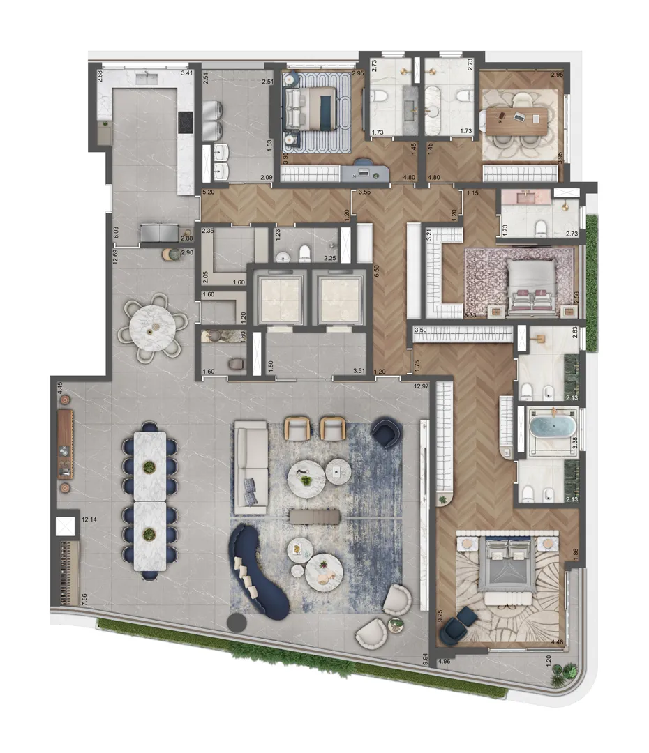 Planta 4 suites — 360 m²