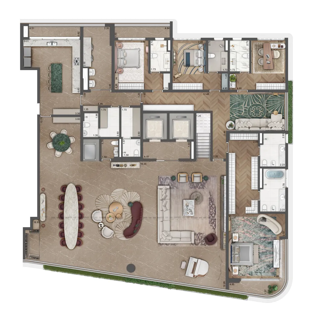 Planta 4 suítes — 493 m²
