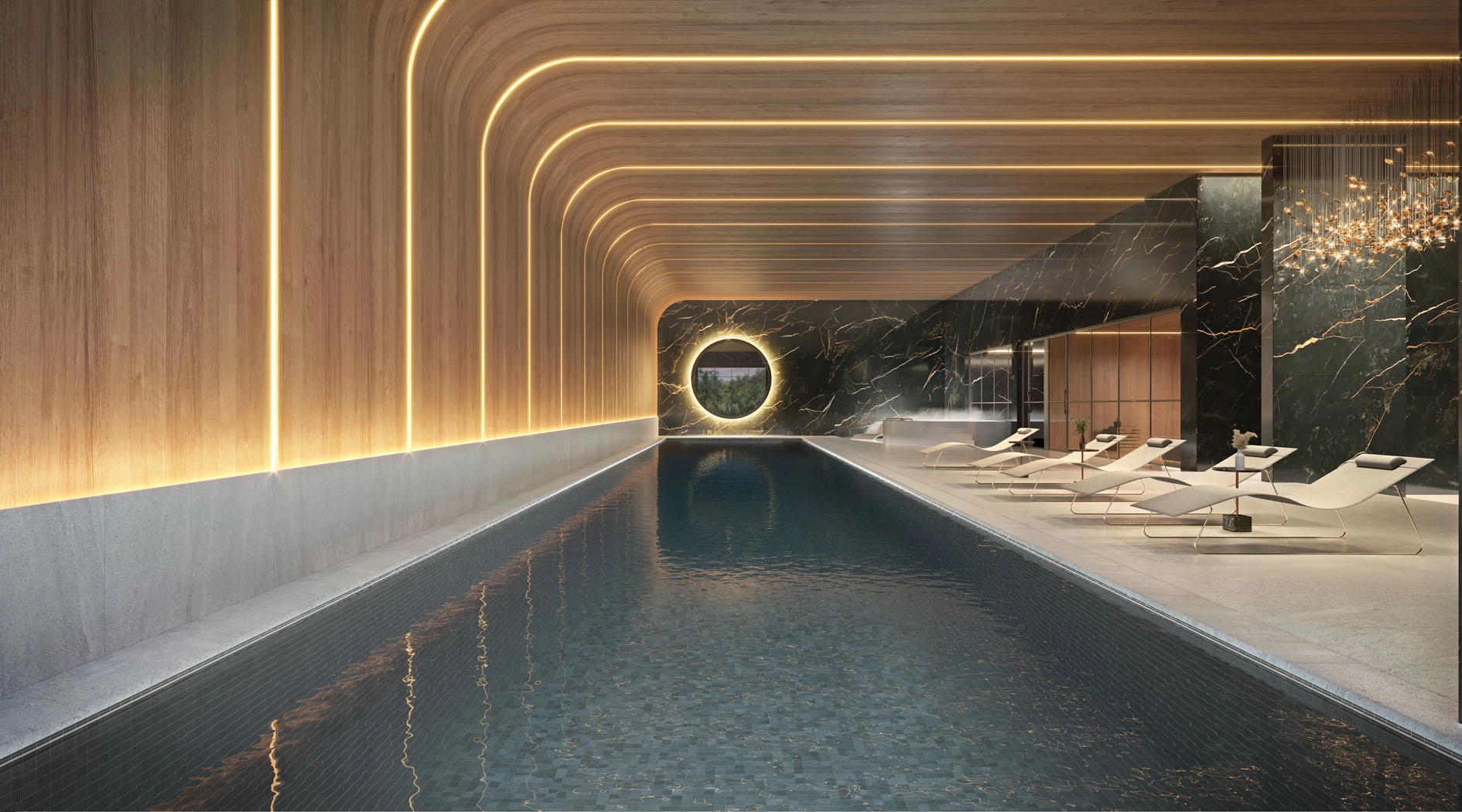 Perspectiva ilustrada da Piscina Coberta com Raia de 25m — Soleil Residences, Chácara Klabin, São Paulo