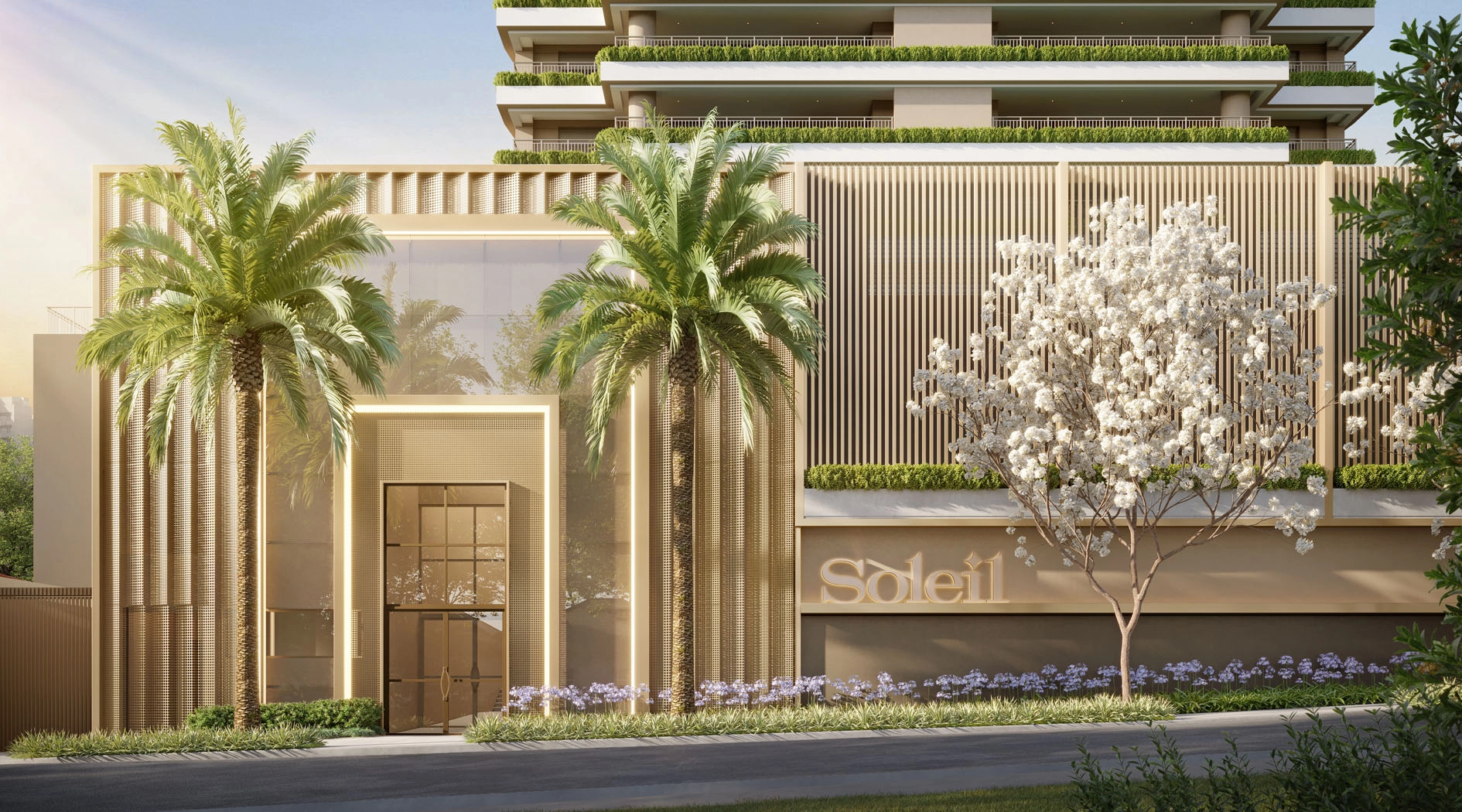 Perspectiva ilustrada da Portaria — Soleil Residences