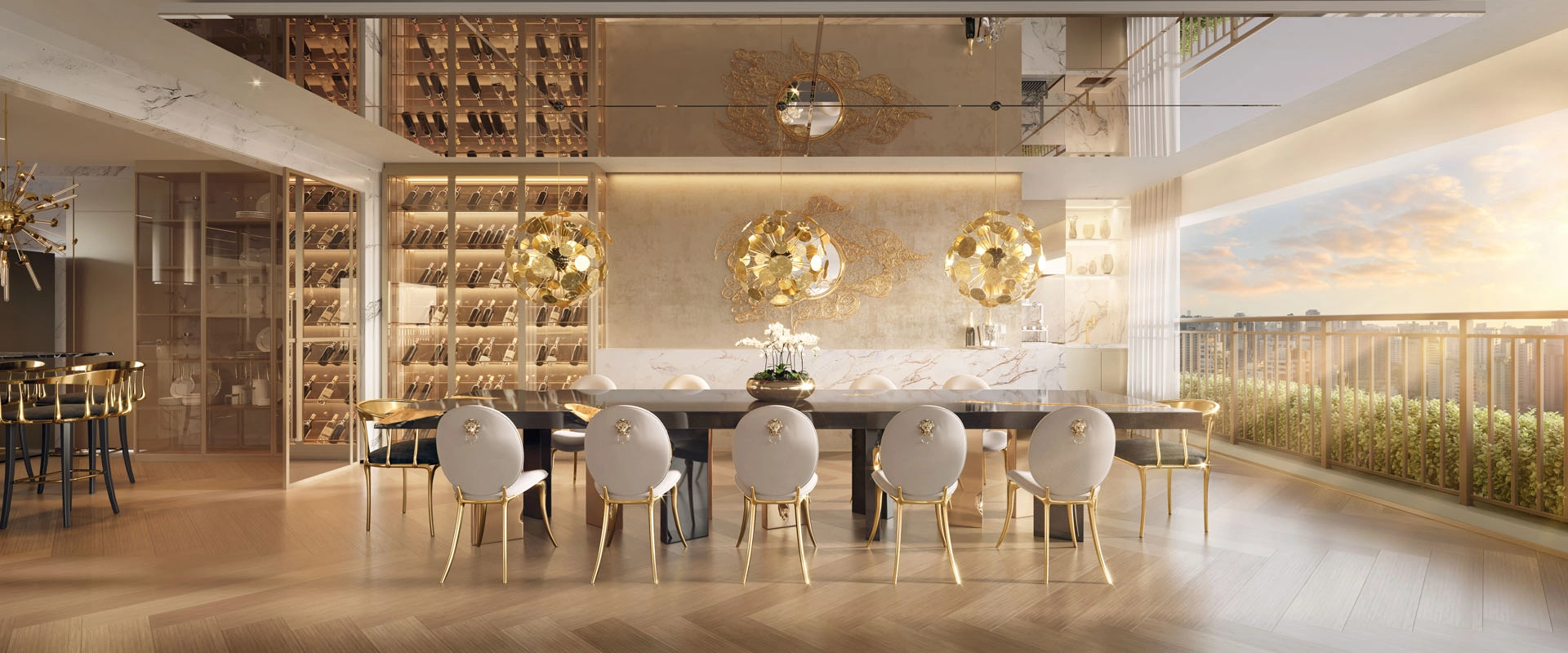Perspectiva ilustrada da Sala de Jantar — Soleil Residences