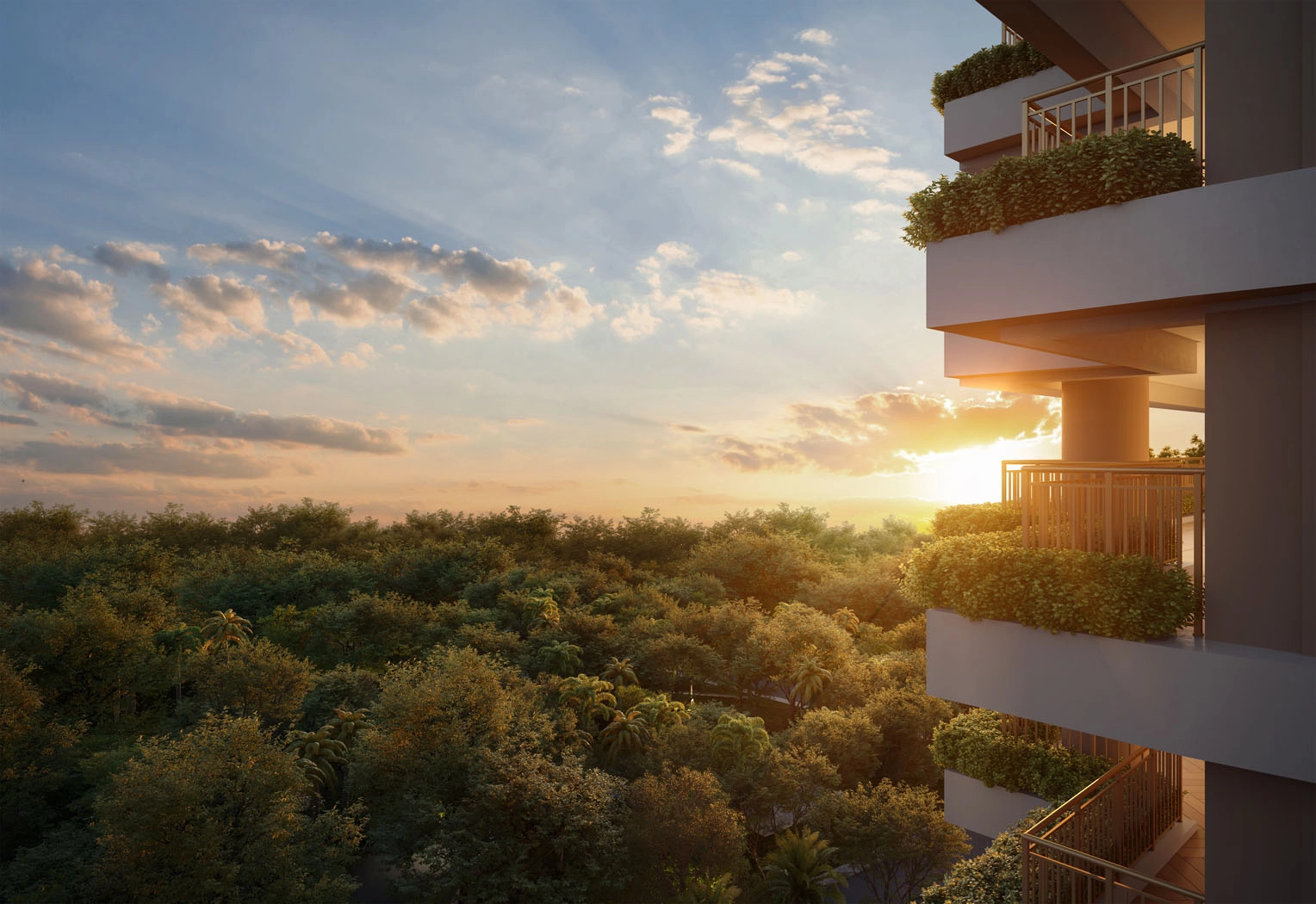 Perspectiva ilustrada do detalhe da Fachada — Soleil Residences