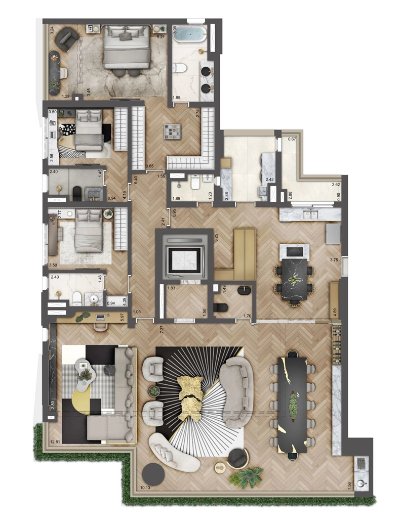 Planta do apartamento decorado de 246m²