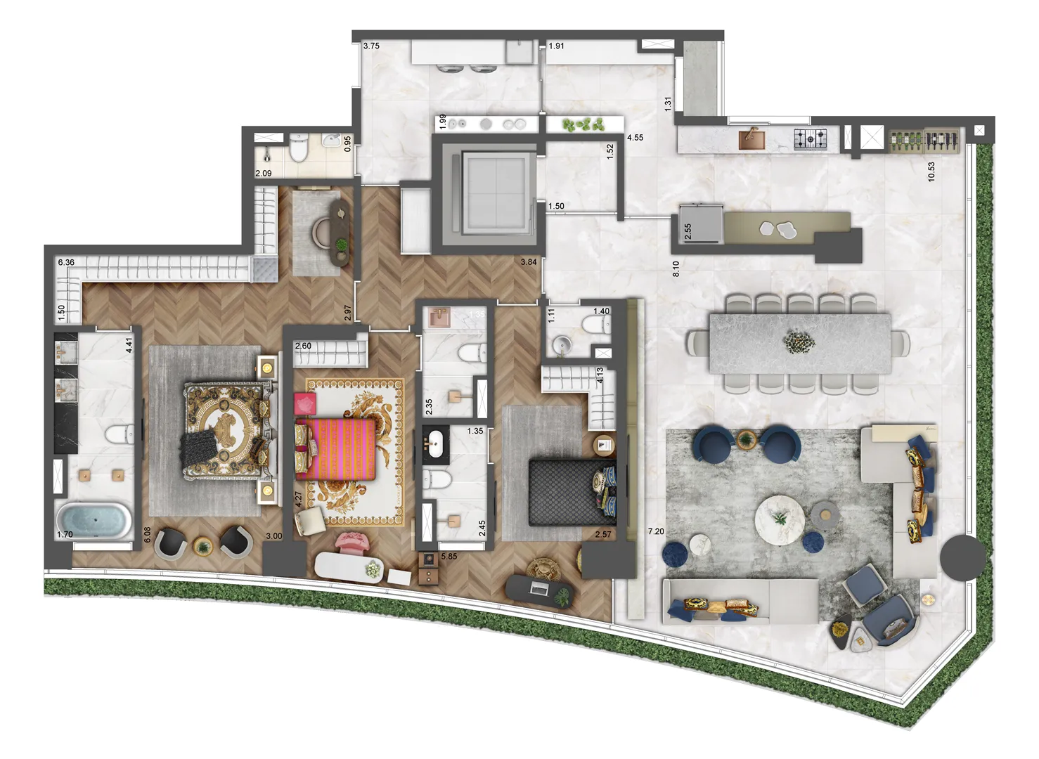 Planta 221 m² — Villa Versace