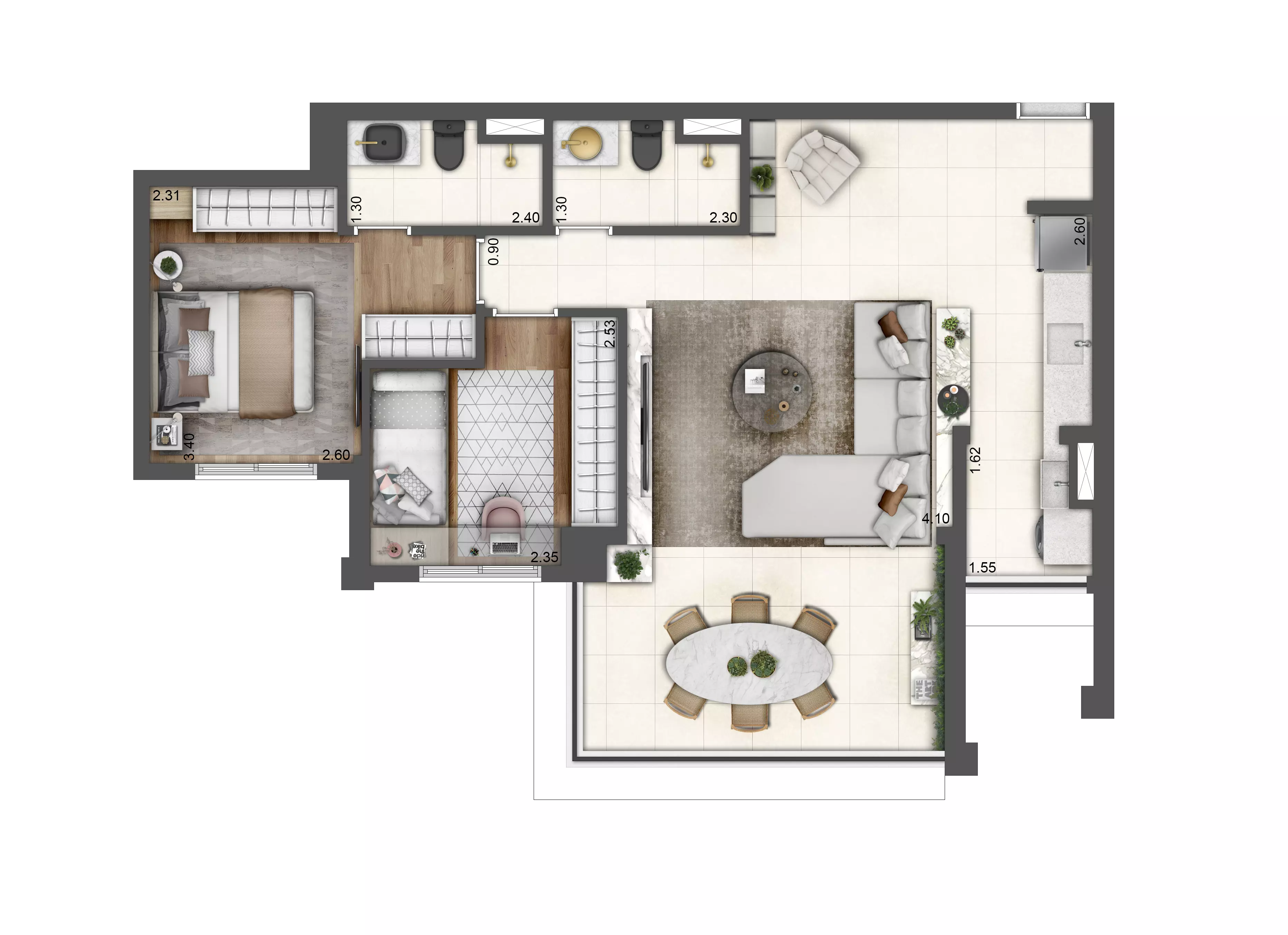 Planta opção de 75 m²