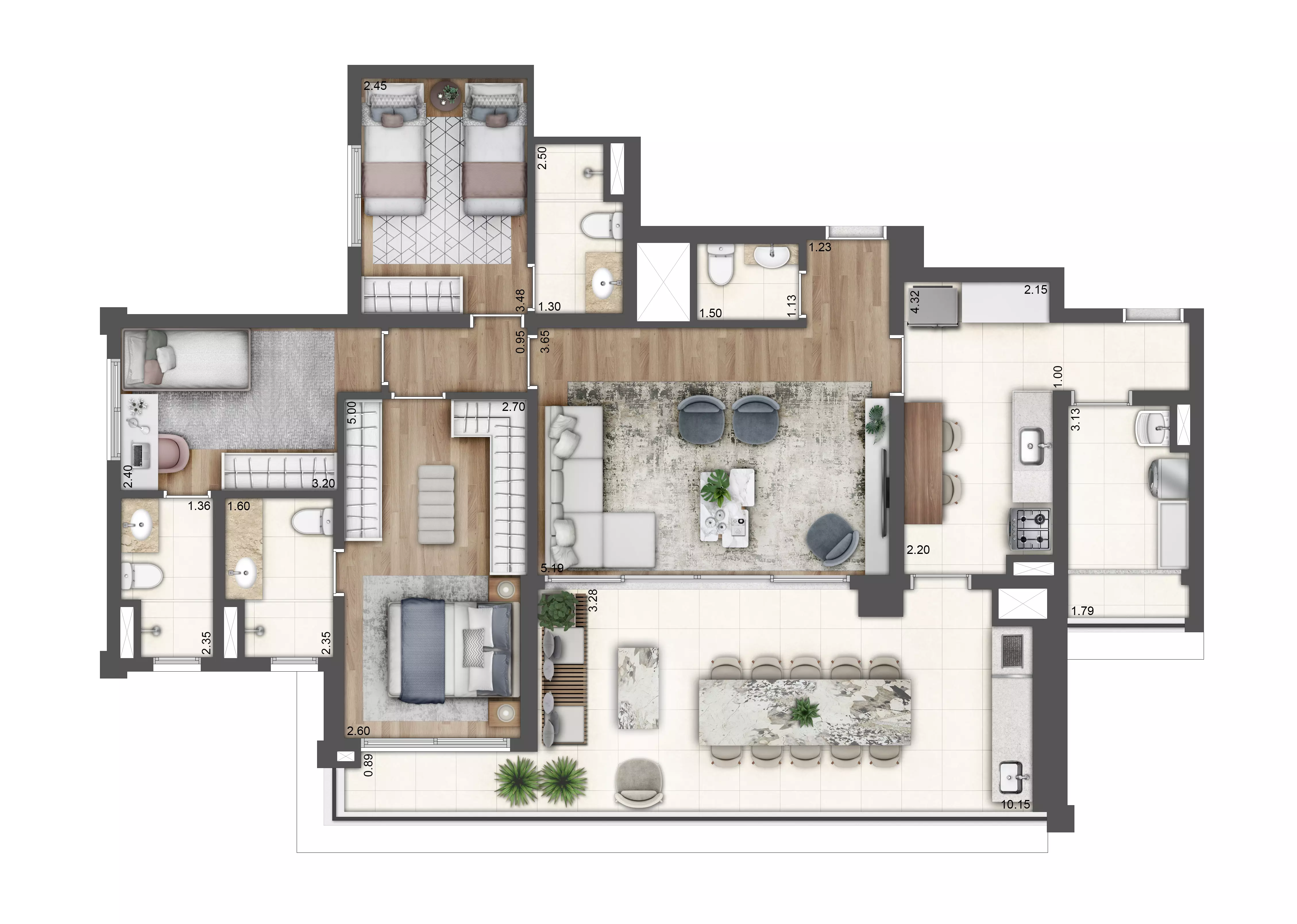 Planta tipo 127 m²