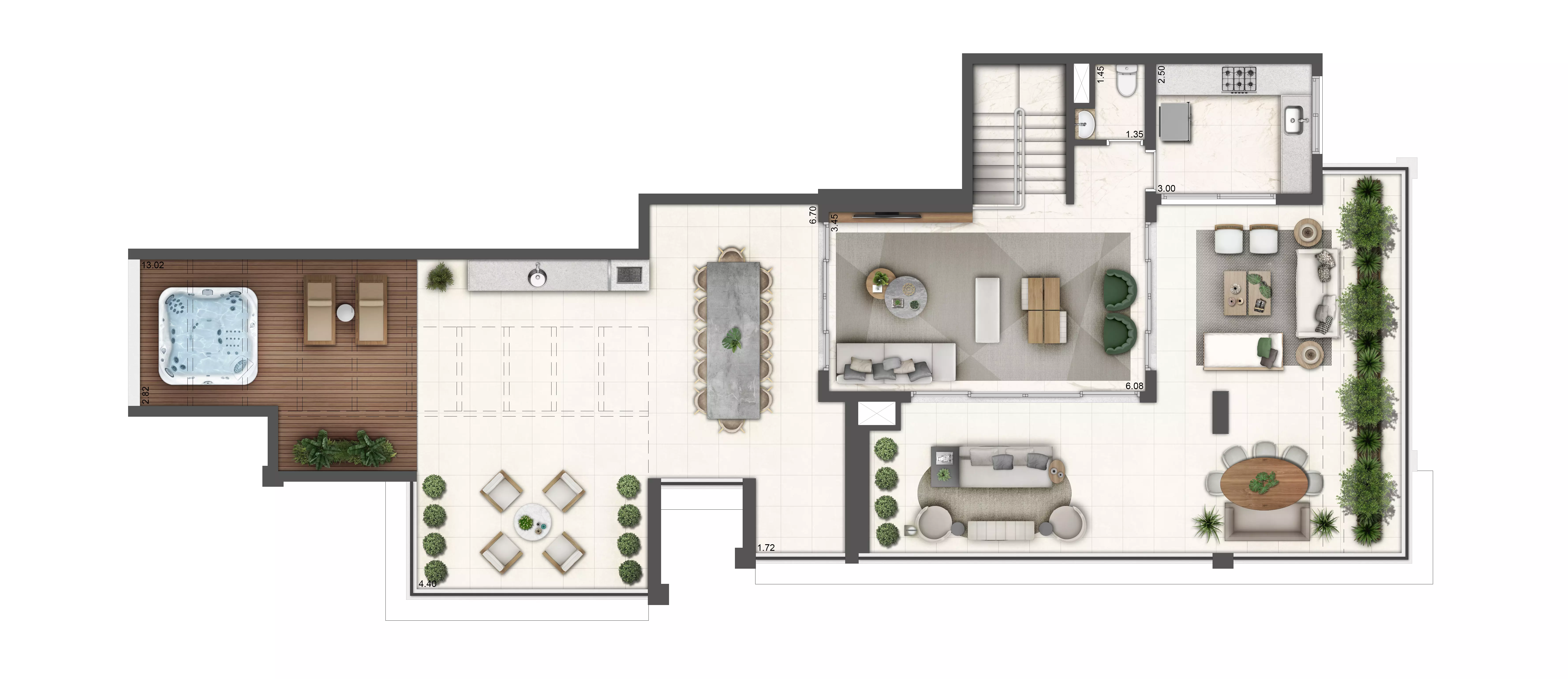 Planta duplex 280 m²  - pav. superior